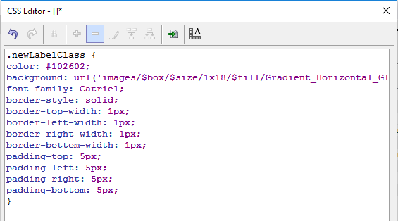 Defining a new CSS class in the CSS definitions property.